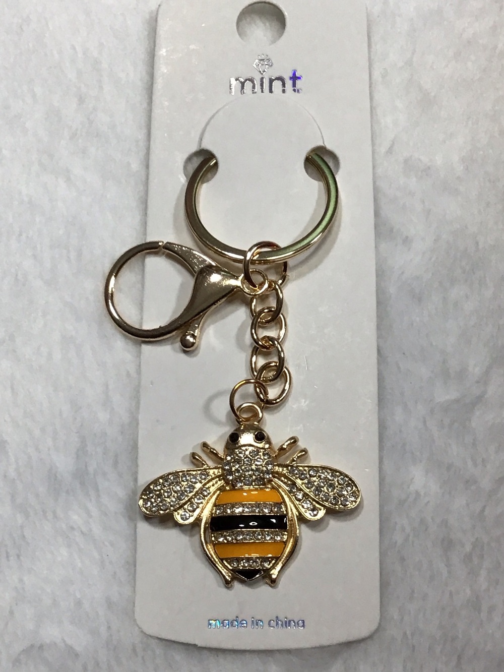 Mint Gold Bee Key Holder with Yellow and Black Enamel